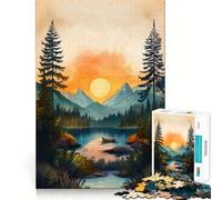 Rompecabezas de 1000 Piezas Lago de montaña al Atardecer para Adultos Juguete para ejercitar la Mente Diseño Relajante para armar Regalo de Temporada 50x75cm