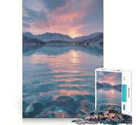 Rompecabezas de 1000 Piezas Lago de montaña en Tonos Pastel al Amanecer Aguas turquesas y Picos nevados para Adultos Juguete para Fortalecer la lógica Divertido y Elegante (38x26cm)