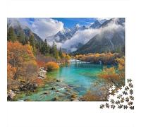 Rompecabezas de 1000 Piezas Lago de Montaña Otoño - Lago Alpino Turquesa para Adultos - Juego Educativo - Decoración del Hogar - Desafío - Alta Dificultad - Regalos de 52x38cm