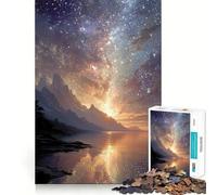 Rompecabezas de 1000 Piezas Lago de montaña Sereno bajo Cielo Estrellado para Adultos Rompecabezas Mental Arte para la Calma Mental (38x52cm)