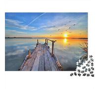 Rompecabezas de 1000 Piezas Lago Muelle al Atardecer con Muelle de Madera al Atardecer. Juegos educativos para Adultos. Decoración del hogar. Difícil. Regalo de cumpleaños. 52 x 38 cm