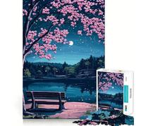 Rompecabezas de 1000 Piezas Lago Nocturno con cerezos en Flor para Adolescentes Juguete de Habilidad para un Momento de Tranquilidad Corte preciso Regalo increíble (50x75cm)