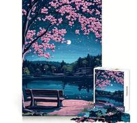 Rompecabezas de 1000 Piezas Lago Nocturno con cerezos en Flor para Adolescentes Juguete de Habilidad para un Momento de Tranquilidad Corte preciso Regalo increíble (50x75cm)
