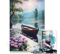 Rompecabezas de 1000 Piezas Lago Sereno con Bote y Lirios para Adolescentes Juego de ingenio y relajación (50x75cm)