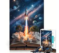 Rompecabezas de 1000 Piezas Lanzamiento de Cohete Desde un Libro Abierto al Espacio para Adolescentes Juguete Intelectual para la relajación Mental Corte de Calidad Regalo Ideal para Las Fiestas