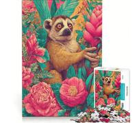 Rompecabezas de 1000 Piezas Lémur en un paraíso Floral Tropical Juguete para armar desafío difícil con Piezas de Formas aleatorias Que encajan Perfectamente 38x52cm