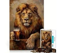 Rompecabezas de 1000 Piezas León Bebiendo Cerveza,Corte Exacto,Juego de lógica,Juego Relajante, (38x52cm)
