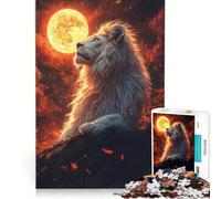 Rompecabezas de 1000 Piezas León Blanco bajo la Luna Juego práctico Entrena tu Cerebro y Tus Manos cumpleaños y Navidad 38x52cm