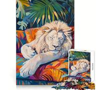 Rompecabezas de 1000 Piezas León Blanco Durmiente para Adolescentes Juguete de lógica sólida Diversión Relajante Corte de precisión Artículo de Santa Claus 38x26cm