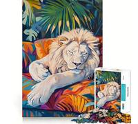 Rompecabezas de 1000 Piezas León Blanco Durmiente para Adolescentes Juguete de lógica sólida Diversión Relajante Corte de precisión Artículo de Santa Claus 38x26cm