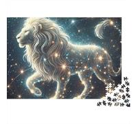 Rompecabezas de 1000 Piezas León Estrellado Astrología Silueta de León Cósmico para Juegos educativos para Adultos Decoración del hogar Desafío Alta Dificultad Regalos de cumpleaños 70x50cm
