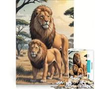 Rompecabezas de 1000 Piezas León Macho Grande con su Hijo, Juego de ingenio, para Relajarse intelectualmente, Regalo de cumpleaños, Regalos 38x52cm