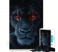 Rompecabezas de 1000 Piezas León Negro con Ojos Rojos,articulaciones afiladas,Juguete de construcción Que fomenta la concentración,Juego Tranquilo,diversión para cumpleaños 38x52cm