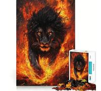 Rompecabezas de 1000 Piezas León Negro Llamas Emergentes Juego de Articulaciones Afiladas,Juguete de Construcción para Concentración,Juego de Juego Silencioso,Juego Divertido para Cumpleaños 38x52cm