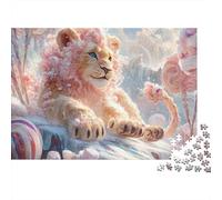 Rompecabezas de 1000 Piezas: León Rosa Esponjoso sobre Nubes, Ideal para Adultos. Juego Educativo, decoración del hogar, desafío difícil, Regalo de cumpleaños. 70x50cm/1000 Piezas.