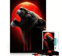 Rompecabezas de 1000 Piezas León rugiente con Luna roja para Adolescentes Refuerza la Memoria y el vínculo Familiar Bordes precisos Regalo Original (38x52cm)