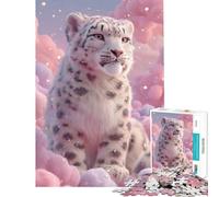 Rompecabezas de 1000 Piezas Leopardo de Las Nieves en Nubes Rosas Difícil y desafiante Mejora la Memoria Decoración para el hogar Juguetes para Mayores de 14 años 38x26cm