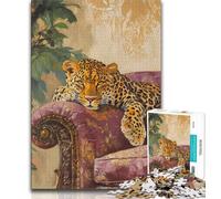 Rompecabezas de 1000 Piezas Leopardo en el sofá Rompecabezas de 1000 Piezas para Adolescentes Ideal para aliviar el estrés un Reto difícil decoración única para el hogar y Regalos 38x26cm