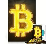 Rompecabezas de 1000 Piezas Letrero de neón de Bitcoin,Corte preciso,Juego Divertido para Pensar,Juego Divertido para Relajarse,Arte navideño para el hogar (38x52cm)