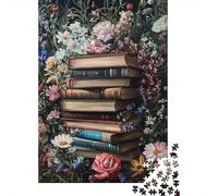 Rompecabezas de 1000 Piezas Libros Antiguos Florales Estilo Literario Papel Reciclado para Adultos Mayores de 12 Años Juego Familiar Divertido Desafiante 70x50cm/1000pcs