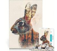 Rompecabezas de 1000 Piezas Liebre Doble Exposición, Juego Familiar, ensamblaje de Patrones, con Piezas de Formas aleatorias Que encajan Perfectamente 38x52cm