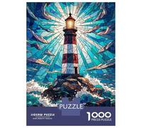Rompecabezas De 1000 Piezas Lighthouse Stained Glass Rompecabezas para Adultos Juego De Ingenio Carrera De Velocidad De Manos Cumpleaños Y Navidad 70x50cm/1000pcs