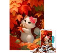 Rompecabezas de 1000 Piezas Lindo Gatito Blanco con su Amigo Ardilla Un desafío para completar Difícil Juegos educativos Apto para Mayores de 14 años (38x26cm)