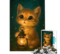 Rompecabezas de 1000 Piezas Lindo Gatito con Linterna en el Bosque Difícil y desafiante Mejora la Memoria Juguetes de decoración para el hogar para Mayores de 14 años 38x52cm