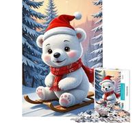 Rompecabezas de 1000 Piezas Lindo Oso Polar en Trineo Invierno difícil y desafiante análisis y lógica Juguetes de Bricolaje para Mayores de 14 años 38x26cm