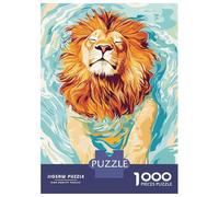 Rompecabezas De 1000 Piezas - Lion Swimming in Water Illustration Rompecabezas para Adolescentes Juego Familiar Análisis Y Lógica Trato como Regalos para Toda La Familia 38x26cm/1000pcs