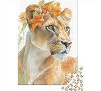Rompecabezas De 1000 Piezas - Lioness with Flowers Watercolor Print Rompecabezas para Adultos Juguetes De Bricolaje Oferta De Decoración Perfecta como Regalos para Toda La Familia 70x50cm/1000pcs
