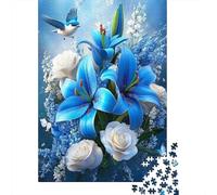 Rompecabezas de 1000 Piezas Lirios Azules Flor del Cielo Papel Reciclado Regalo Hombre Mujer Regalo Divertido Actividad en Casa 70x50cm/1000pcs