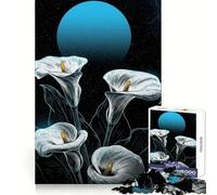 Rompecabezas de 1000 Piezas Lirios Cala Bajo una Luna Azul para Adolescentes Actividad de Ocio y Entrenamiento cognitivo Sin Bordes ásperos Regalo de Temporada (38x26cm)