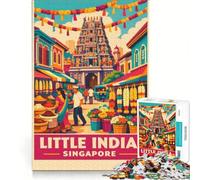 Rompecabezas de 1000 Piezas Little India Singapore Travel, Ideal para Viajes, Juegos Familiares o como Regalo de cumpleaños Incluye póster y Hoja de Preguntas a Juego 38x26cm