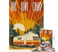 Rompecabezas de 1000 Piezas Live Love Camp Retro RV Juguetes antiestrés Gran Regalo para Juegos educativos con Piezas de Formas aleatorias Totalmente entrelazadas tamaño 38x26cm