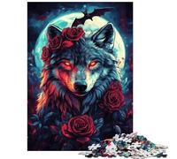 Rompecabezas de 1000 Piezas Lobo a la luz de la Luna y Rosas Rompecabezas para Adolescentes Patrón de Montaje Entrena tu Cerebro y Tus Manos Regalo Ideal para Amigos y Familiares (75x50cm)