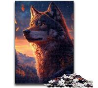 Rompecabezas de 1000 Piezas Lobo al Atardecer, para Mayores de 14 años, decoración del hogar como Regalo para Toda la Familia y Amigos, 50x75cm