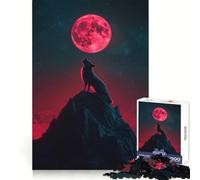 Rompecabezas de 1000 Piezas Lobo Aullando a la Luna de Sangre para Adolescentes Pensamiento Claro, interacción fluida, Encaje Firme, Bonito Regalo (38x52cm)