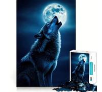 Rompecabezas de 1000 Piezas Lobo Aullando a la Luna diversión para ejercitar la Mente,Piezas de Ajuste preciso Un pasatiempo Fascinante para los Momentos de Ocio (50x75cm)