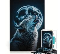 Rompecabezas de 1000 Piezas Lobo Aullando a la Luna Diversión para ejercitar la Mente Piezas sin Rebabas y de Corte Limpio Actividad Absorbente para Noches tranquilas (38x52cm)