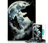 Rompecabezas de 1000 Piezas Lobo Aullando a la Luna Diversión para ejercitar la Mente Piezas sin Rebabas y de Corte Limpio Actividad Absorbente para Noches tranquilas (50x75cm)