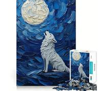 Rompecabezas de 1000 Piezas Lobo Aullando a la Luna Diversión para ejercitar la Mente Piezas sin Rebabas y de Corte Limpio Actividad Absorbente para Noches tranquilas (50x75cm)