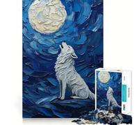 Rompecabezas de 1000 Piezas Lobo Aullando a la Luna,Divertido y Estimulante para la Mente Piezas sin Rebabas y de Corte Limpio Actividad Ideal para Noches tranquilas (38x26cm)