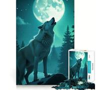 Rompecabezas de 1000 Piezas Lobo Aullando a la Luna,Juego cognitivo Divertido,Estructura de Encaje preciso,Actividad para Fortalecer los Lazos Familiares (38x26cm)