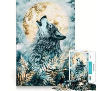 Rompecabezas de 1000 Piezas Lobo Aullando a la Luna para Adolescentes Estimula la Mente Divertido Cierre Seguro Sin Piezas Sueltas Una Forma entretenida de Pasar el Tiempo Libre (38x26cm)