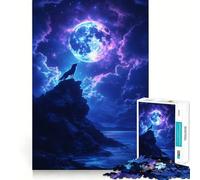 Rompecabezas de 1000 Piezas Lobo Aullando a la Luna para Adultos Juego de concentración Mental Corte láser Actividad Nocturna Divertida para Toda la Familia (38x26cm)