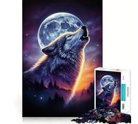 Rompecabezas de 1000 Piezas Lobo Aullando a la Luna para Adultos Juego Divertido y Relajante Corte láser Tiempo de Tranquilidad y Ejercicio Mental en casa (38x52cm)
