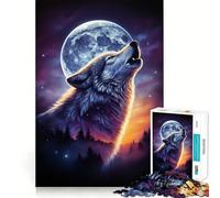 Rompecabezas de 1000 Piezas Lobo Aullando a la Luna para Adultos Juego Que estimula la Mente Superficie Lisa y sin Rebabas Un pasatiempo Fascinante para los Momentos de Ocio (50x75cm)