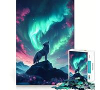 Rompecabezas de 1000 Piezas Lobo Aullando bajo la Aurora Boreal para Adolescentes Juego de Entrenamiento cognitivo Ajuste, Compacto y Divertido para Jugar en Familia (50x75cm)