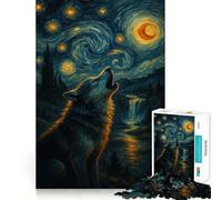 Rompecabezas de 1000 Piezas Lobo Aullando en la Noche Estrellada para Adultos Juego Divertido y Relajante Corte láser Tiempo de Tranquilidad y Ejercicio Mental en casa (38x26cm)